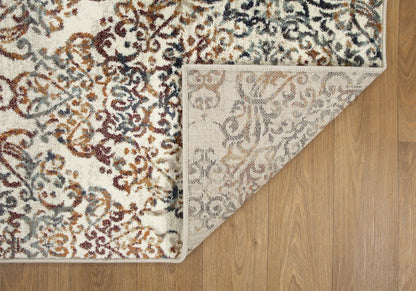 5' X 8' Ivory Rust And Green Oriental Area Rug