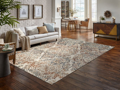 5' X 8' Ivory Rust And Green Oriental Area Rug