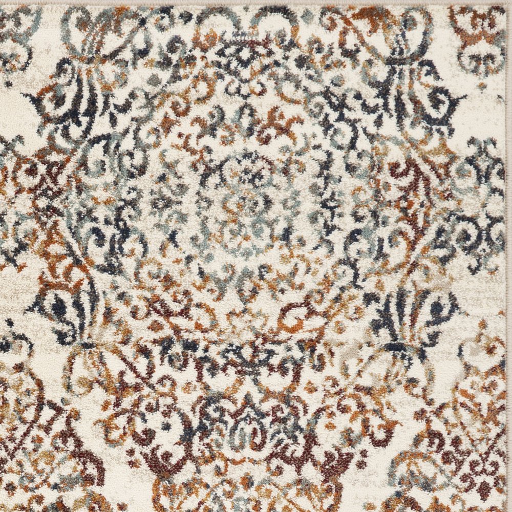 5' X 8' Ivory Rust And Green Oriental Area Rug