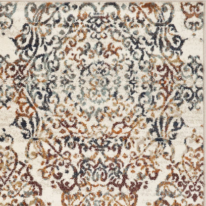 5' X 8' Ivory Rust And Green Oriental Area Rug