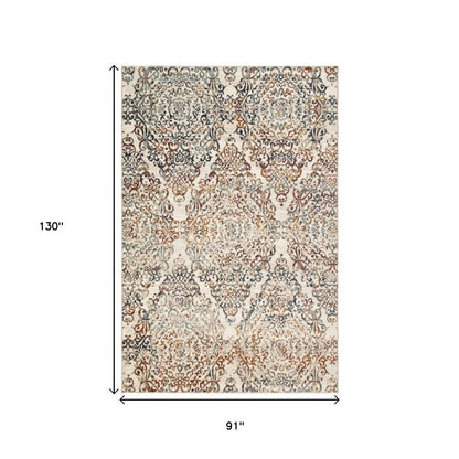 8' X 11' Ivory Rust And Green Oriental Area Rug