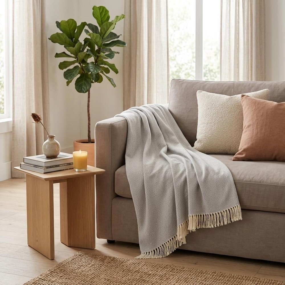 Soft Light Gray Links Pattern Throw Blanket