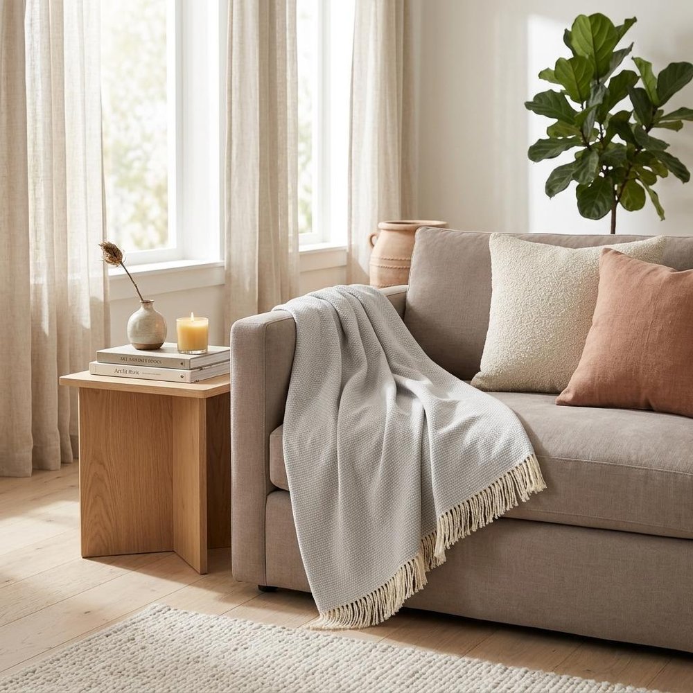 Soft Light Gray Links Pattern Throw Blanket