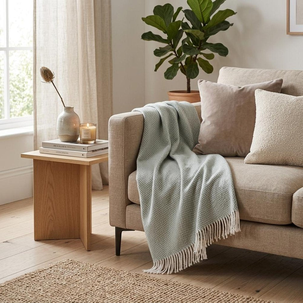 55" X 70" Sage Cotton Blend Woven Throw Blanket