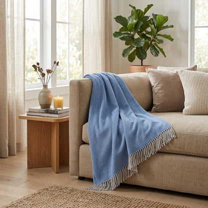 Cobalt Blue Mini Dot Fringed Throw Blanket