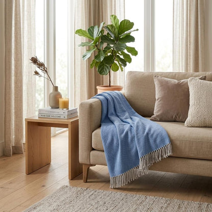Cobalt Blue Mini Dot Fringed Throw Blanket