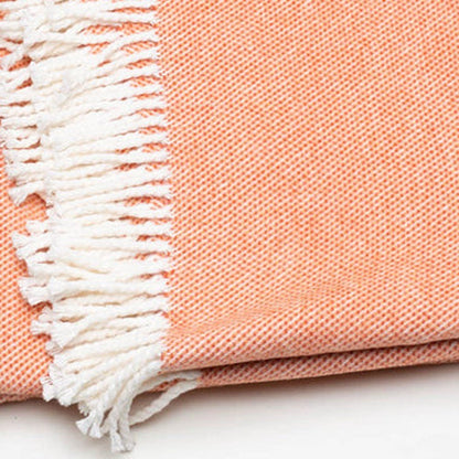 55" X 70" Coral And Ivory Cotton Woven Plush Throw Blanket with Tassels