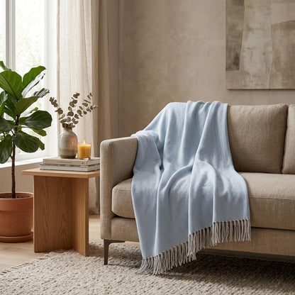 Sky Blue Mini Dot Fringed Throw Blanket