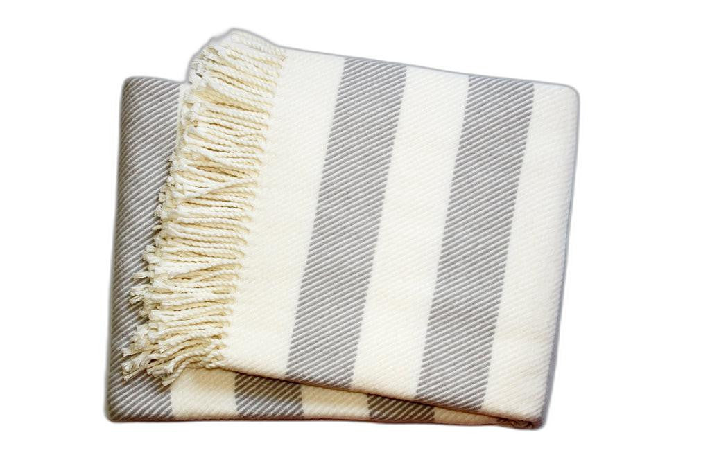 Cream and Gray Slanted Stripe Fringed Throw Blanket