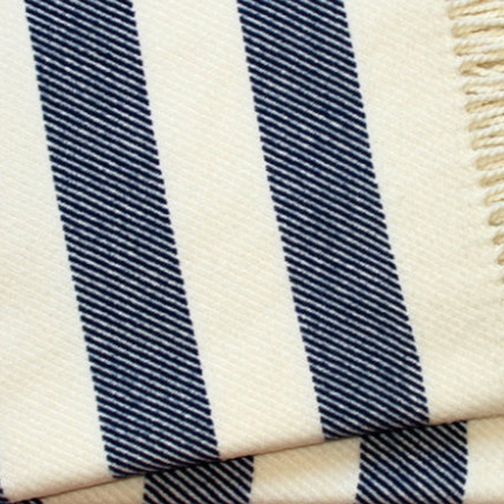 55" X 70" Blue And Cream Striped Cotton Plush Throw Blanket