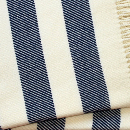 55" X 70" Blue And Cream Striped Cotton Plush Throw Blanket