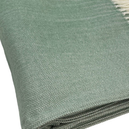 50" X 60" Green And Ivory Woven Herringbone Plush Throw Blanket with Tassels