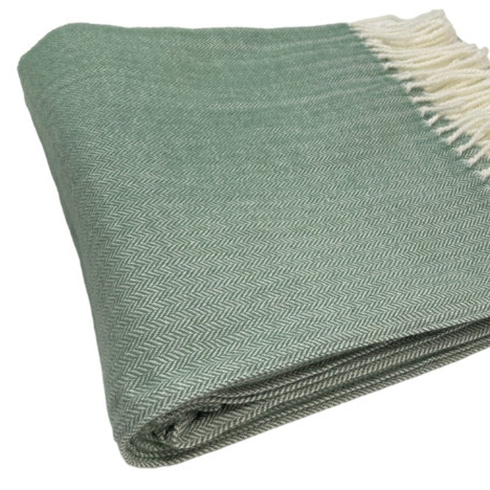 50" X 60" Green And Ivory Woven Herringbone Plush Throw Blanket with Tassels