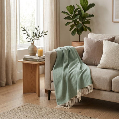 50" X 60" Green And Ivory Woven Herringbone Plush Throw Blanket with Tassels