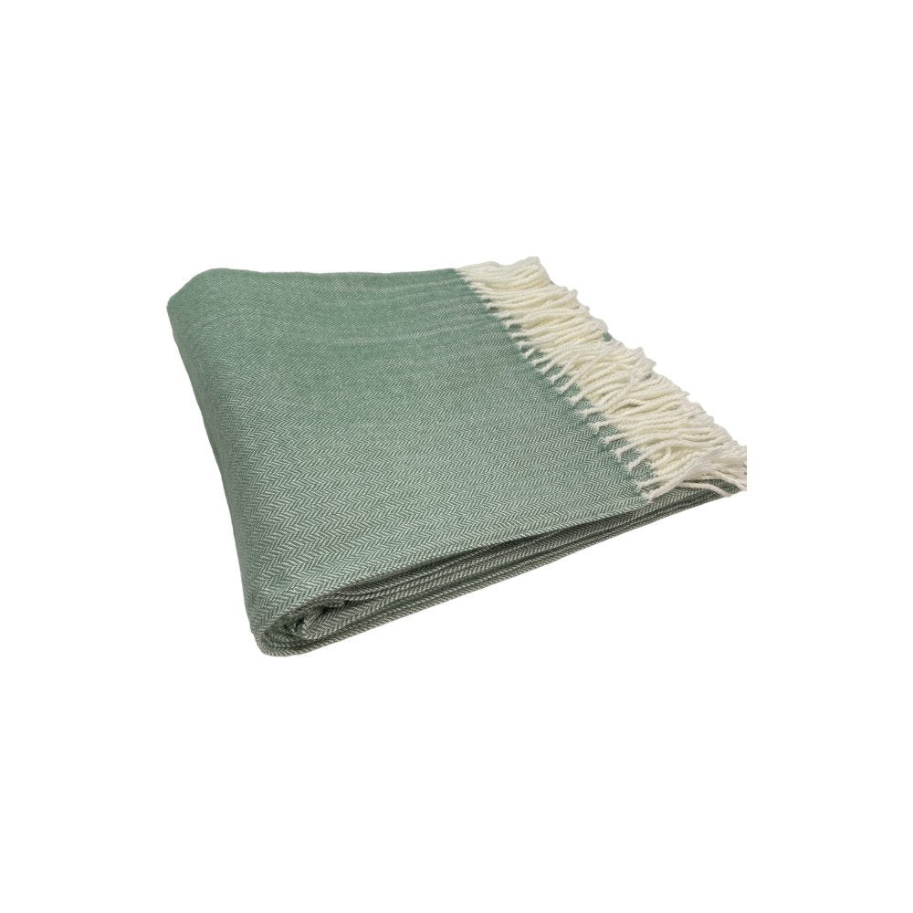 50" X 60" Green And Ivory Woven Herringbone Plush Throw Blanket with Tassels