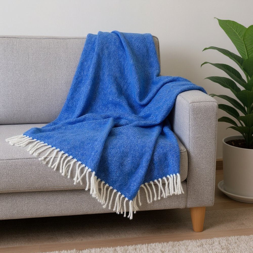 50" X 60" Royal Blue And White Woven Herringbone Plush Throw Blanket