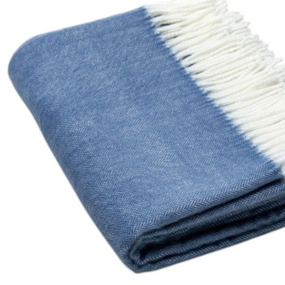 50" X 60" Denim Blue Woven Herringbone Plush Throw Blanket