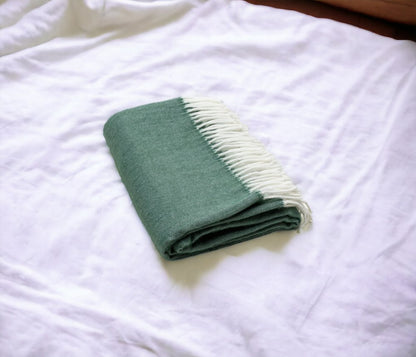 50" X 60" Olive Green And White Woven Herringbone Plush Throw Blanket with Tassels