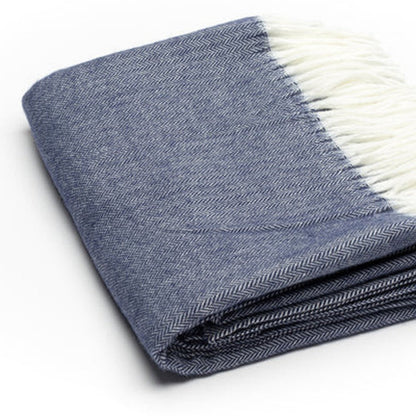 50" X 60" Navy Blue And White Woven Herringbone Plush Throw Blanket