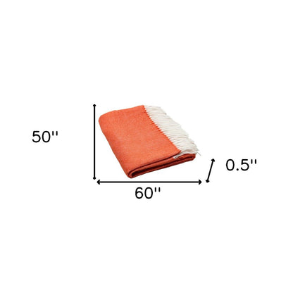 50" X 60" Orange And White Woven Herringbone Plush Throw Blanket
