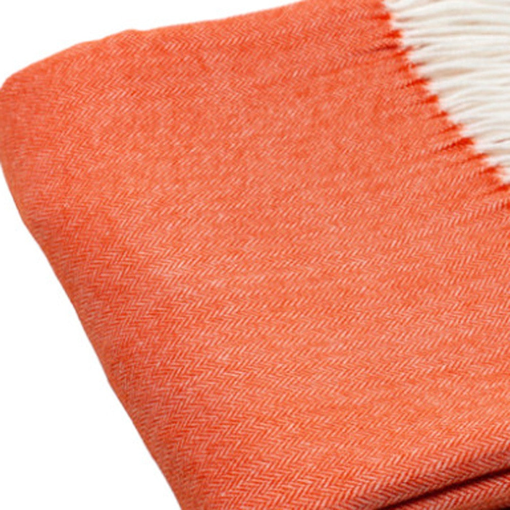 Dark Orange Soft Acrylic Herringbone Throw Blanket