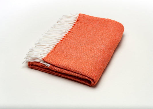 50" X 60" Orange And White Woven Herringbone Plush Throw Blanket