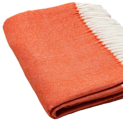 50" X 60" Orange And White Woven Herringbone Plush Throw Blanket