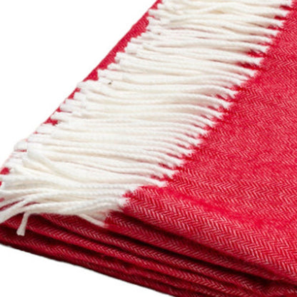 50" X 60" Red And White Woven Herringbone Plush Throw Blanket