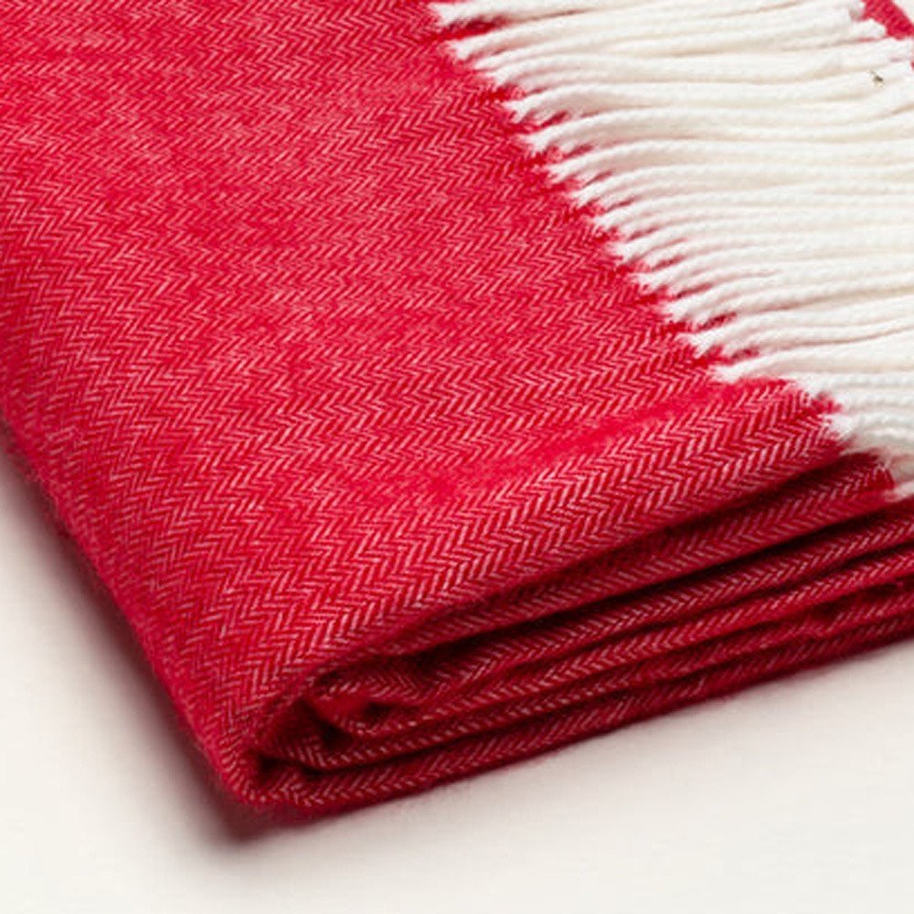 50" X 60" Red And White Woven Herringbone Plush Throw Blanket