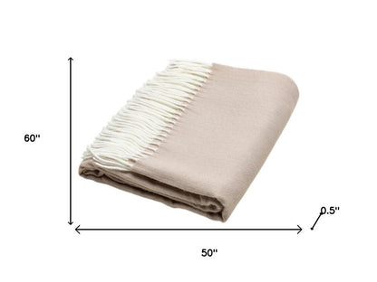 50" X 60" Light Brown Woven Herringbone Plush Throw Blanket with Tassels