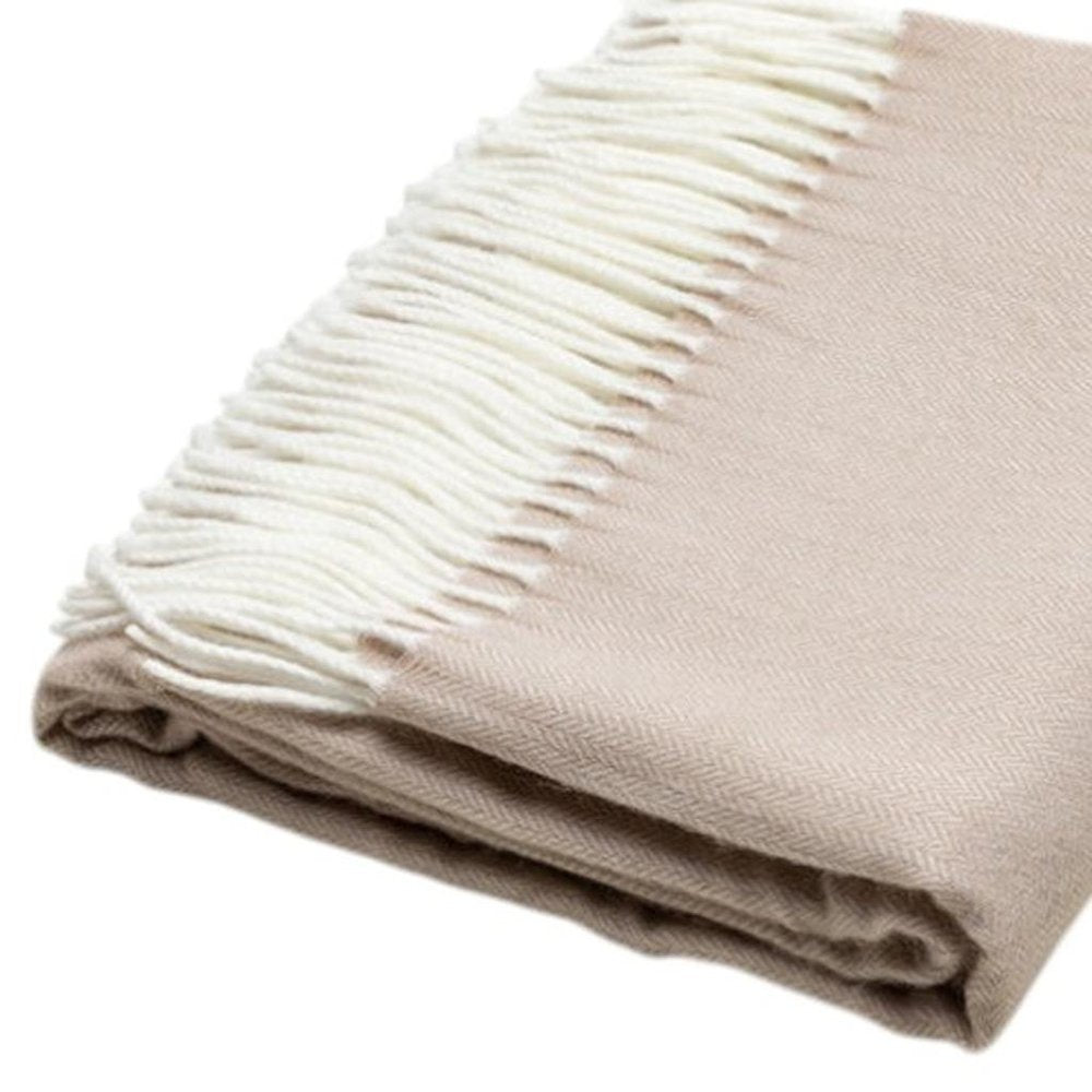 50" X 60" Light Brown Woven Herringbone Plush Throw Blanket with Tassels