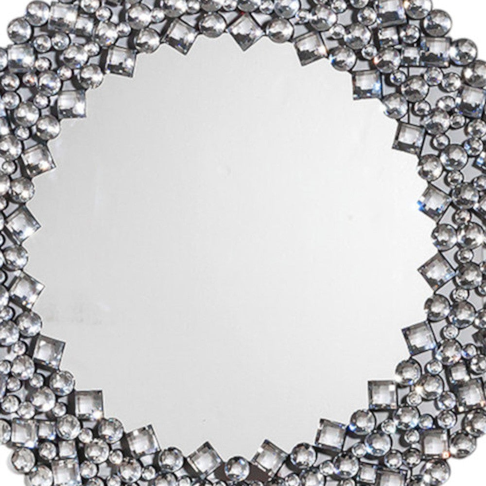 Round Diamond Jeweled Wall Mirror