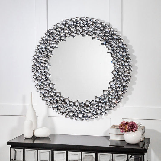 35" Round Faux Crystal Framed Venetian Accent Mirror