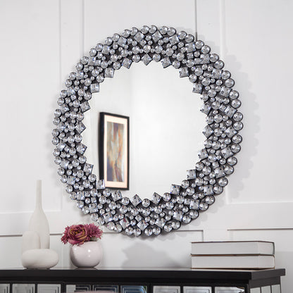 Round Diamond Jeweled Wall Mirror