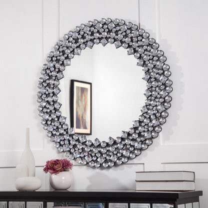 35" Round Faux Crystal Framed Venetian Accent Mirror