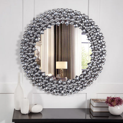 35" Round Faux Crystal Framed Venetian Accent Mirror