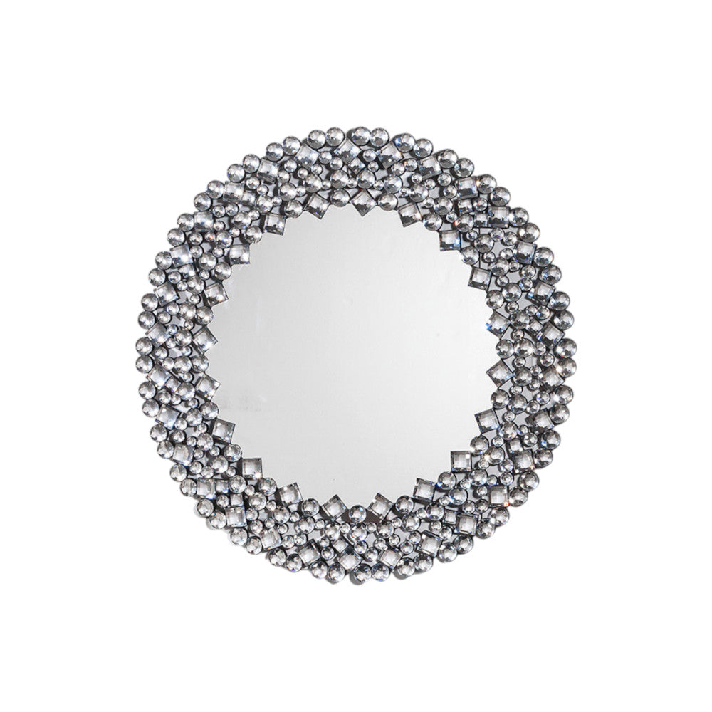 Round Diamond Jeweled Wall Mirror