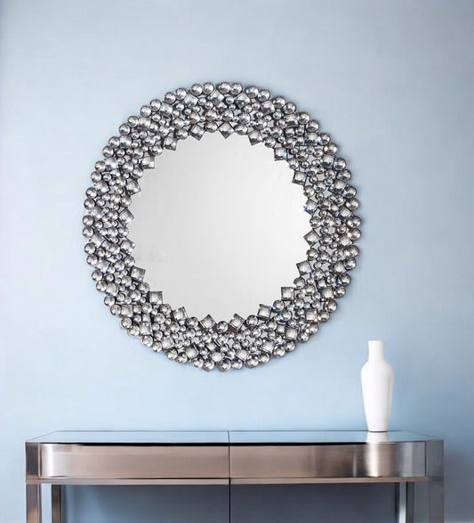 Round Diamond Jeweled Wall Mirror