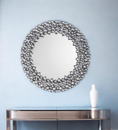 35" Round Faux Crystal Framed Venetian Accent Mirror