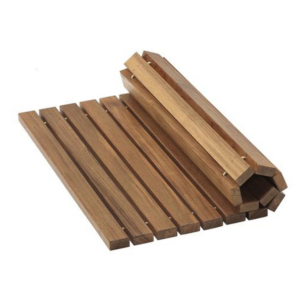 20" Brown Teak Wood Rolling Square Bath Mat