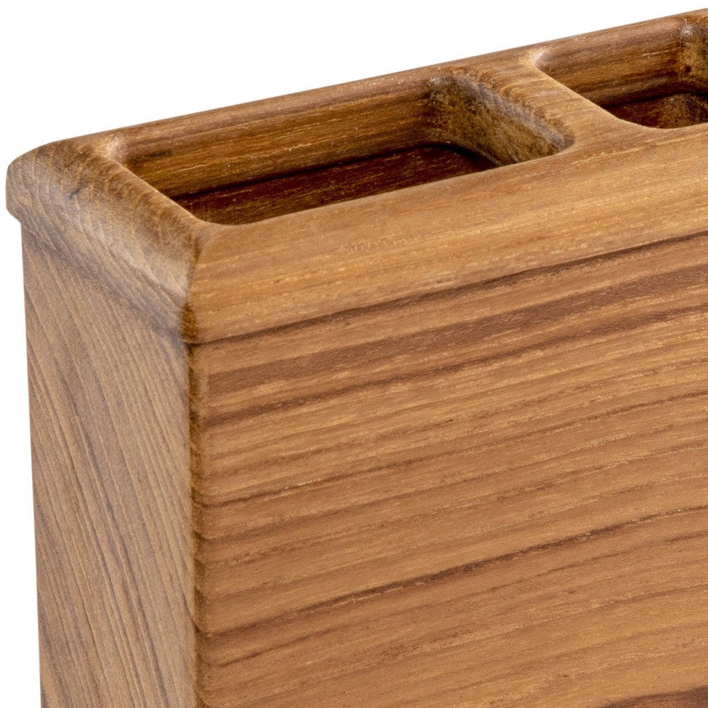 Traditional Solid Teak Rectangular Toothbrush Holder