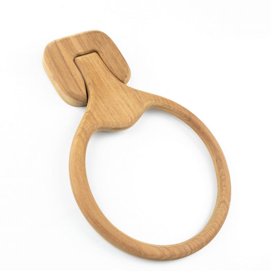 Natural Solid Teak Wood Wall Mount Towel Ring