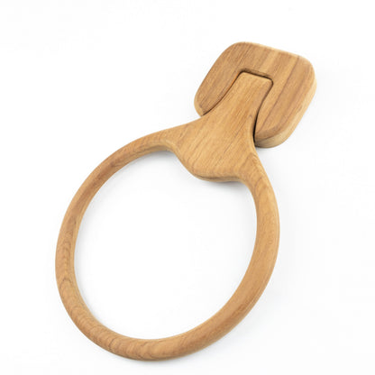 Natural Solid Teak Wood Wall Mount Towel Ring