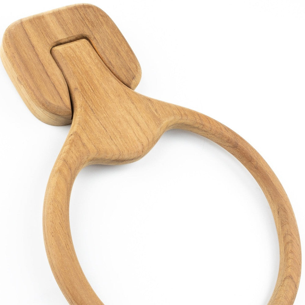 Natural Solid Teak Wood Wall Mount Towel Ring