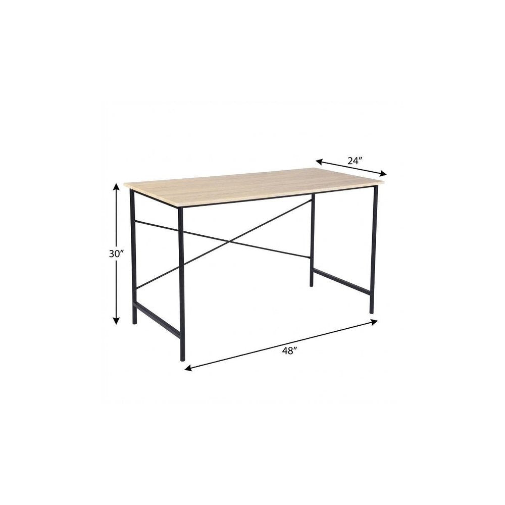 48" Natural and Black Wood and Aluminum Computer Desk