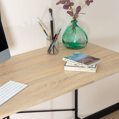 48" Natural and Black Wood and Aluminum Computer Desk