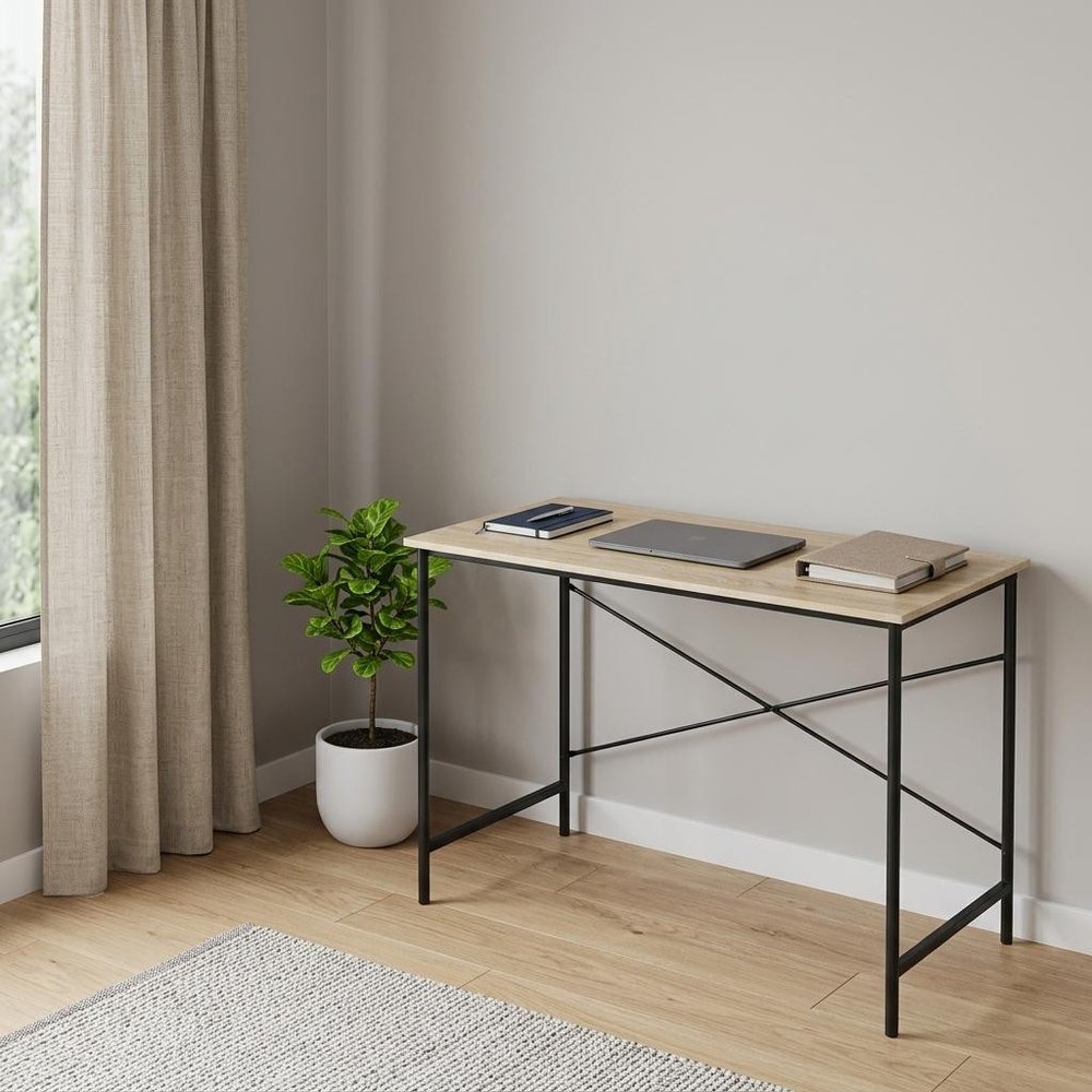 47" Natural and Black Wood and Aluminum Computer Desk