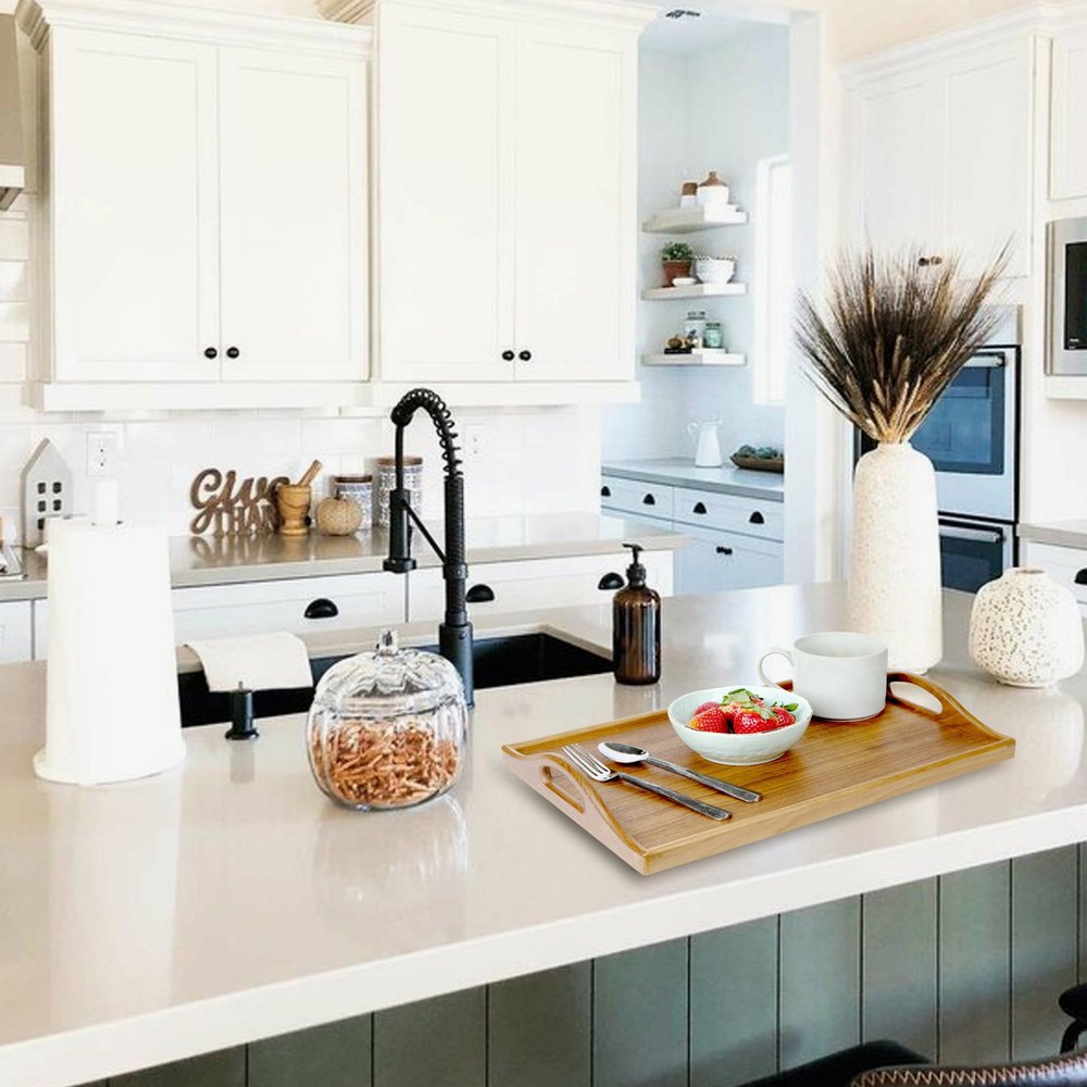 19" Brown Teak Handmade Serving Tray