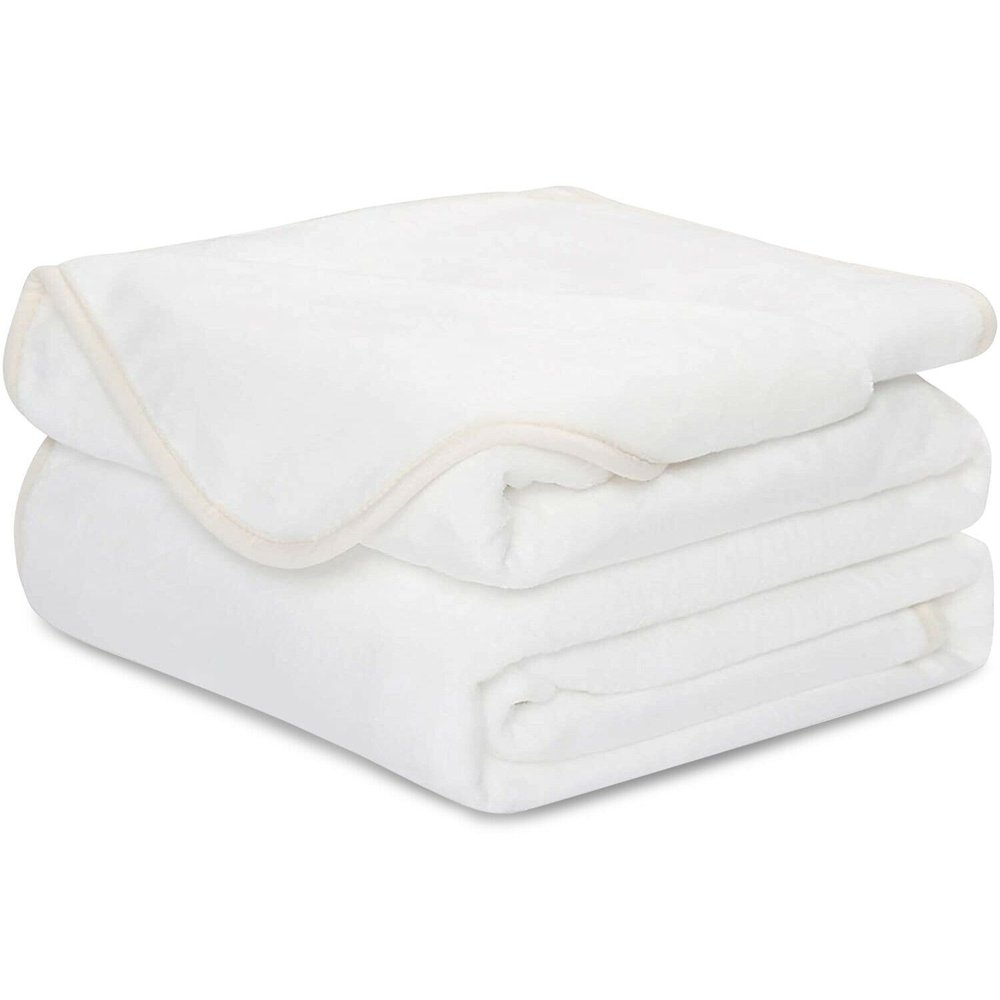 Twin White Polyester Woven Plush Blanket