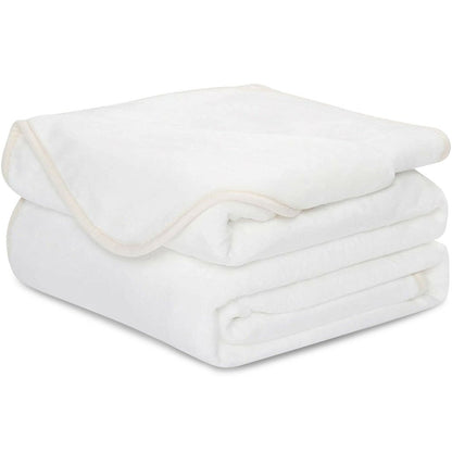 Twin White Polyester Woven Plush Blanket